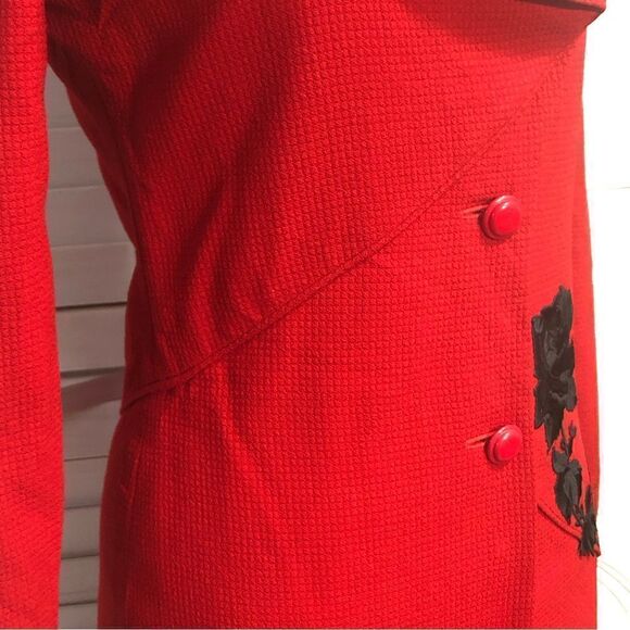 Valentino Vintage Red Blazer Dress Black Roses Size 6 - Picture 7 of 14